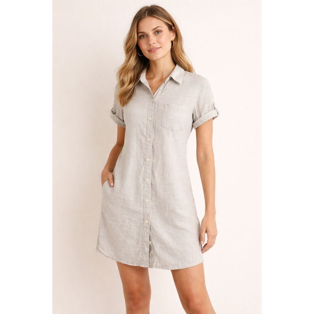 Theory Linen Blend Shirt Dress – Mayvine Tierra Wash, Rolled Sleeves, Size 2